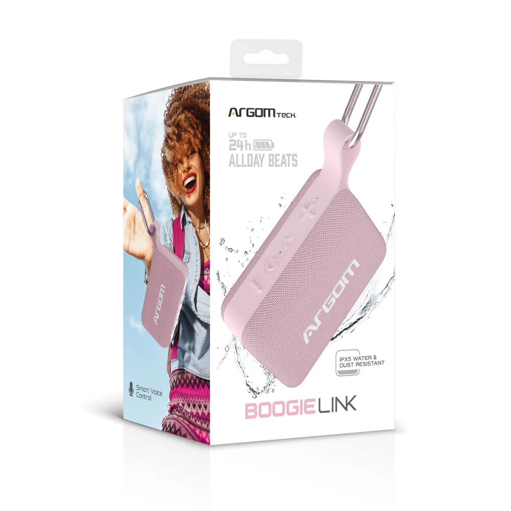 Altavoz inalámbrico portátil con resistencia al agua IPX5 Argom BoogieLink rosa A00693