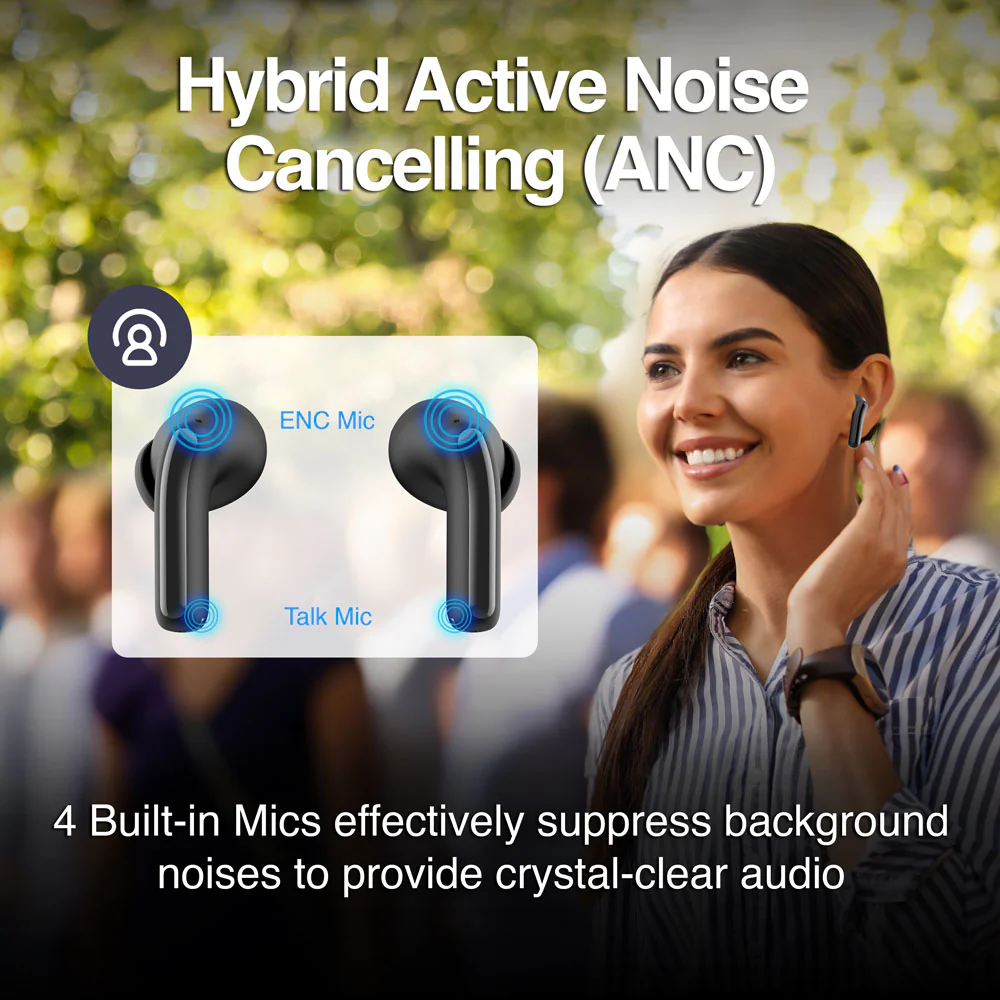 Auriculares estéreo inalámbricos BT con cancelación activa de ruido ANC Argom SkeiPods E86 negros A00667