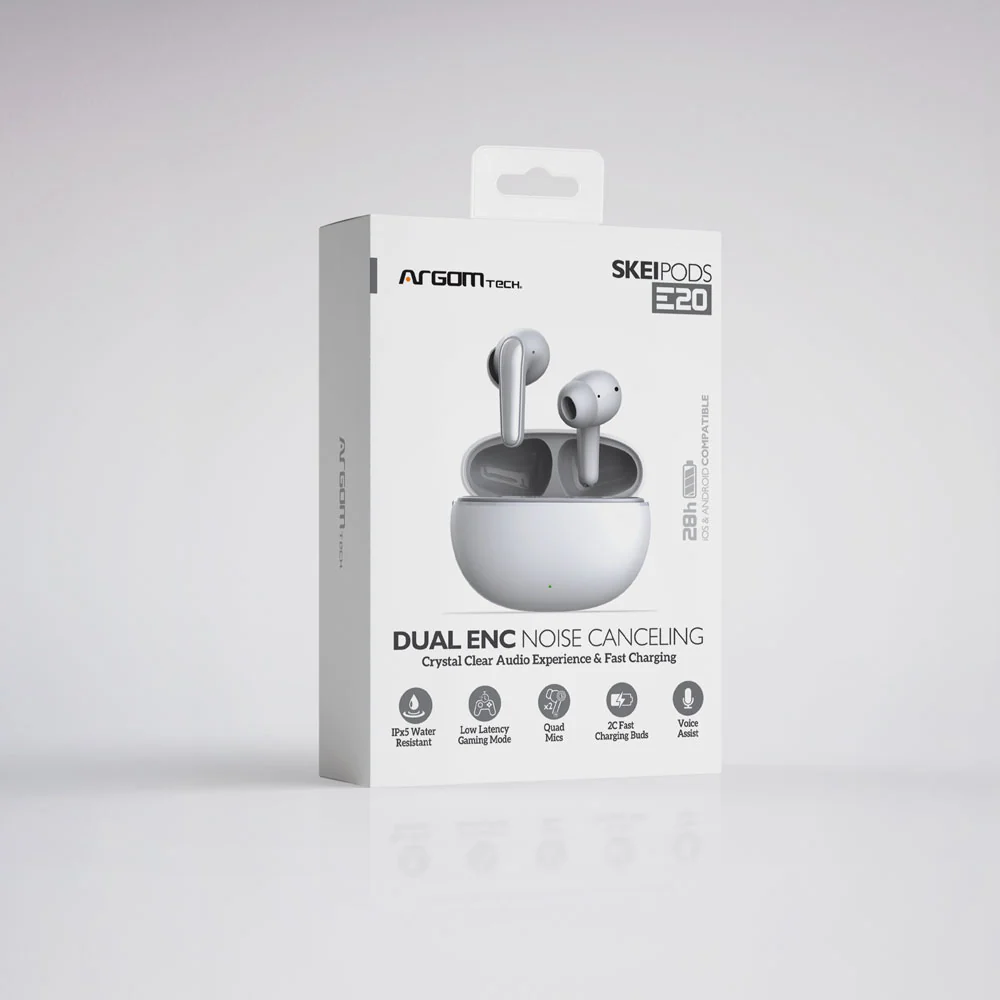 Auriculares estéreo inalámbricos BT con cancelación de ruido dual ENC Argom SkeiPods E20 blancos A00629