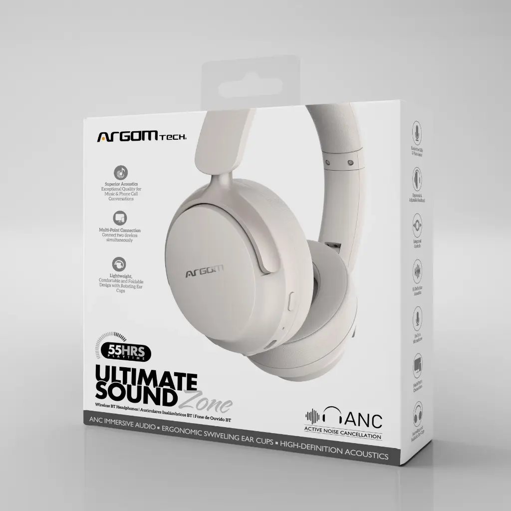Auriculares inalámbricos BT con cancelación activa de ruido ANC Argom Ultimate Sound Zone blancos A00734