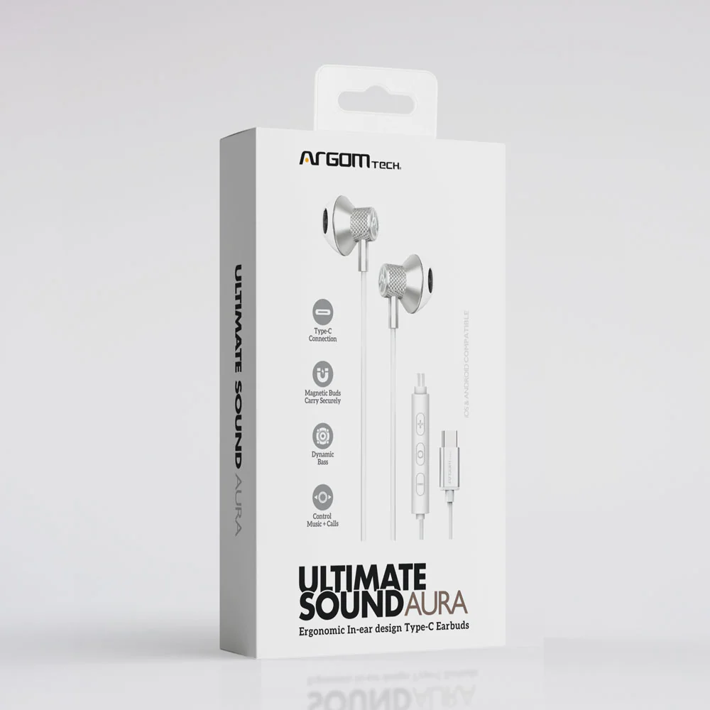 Auriculares magnéticos blancos USB-C Argom Ultimate Sound Aura A00700