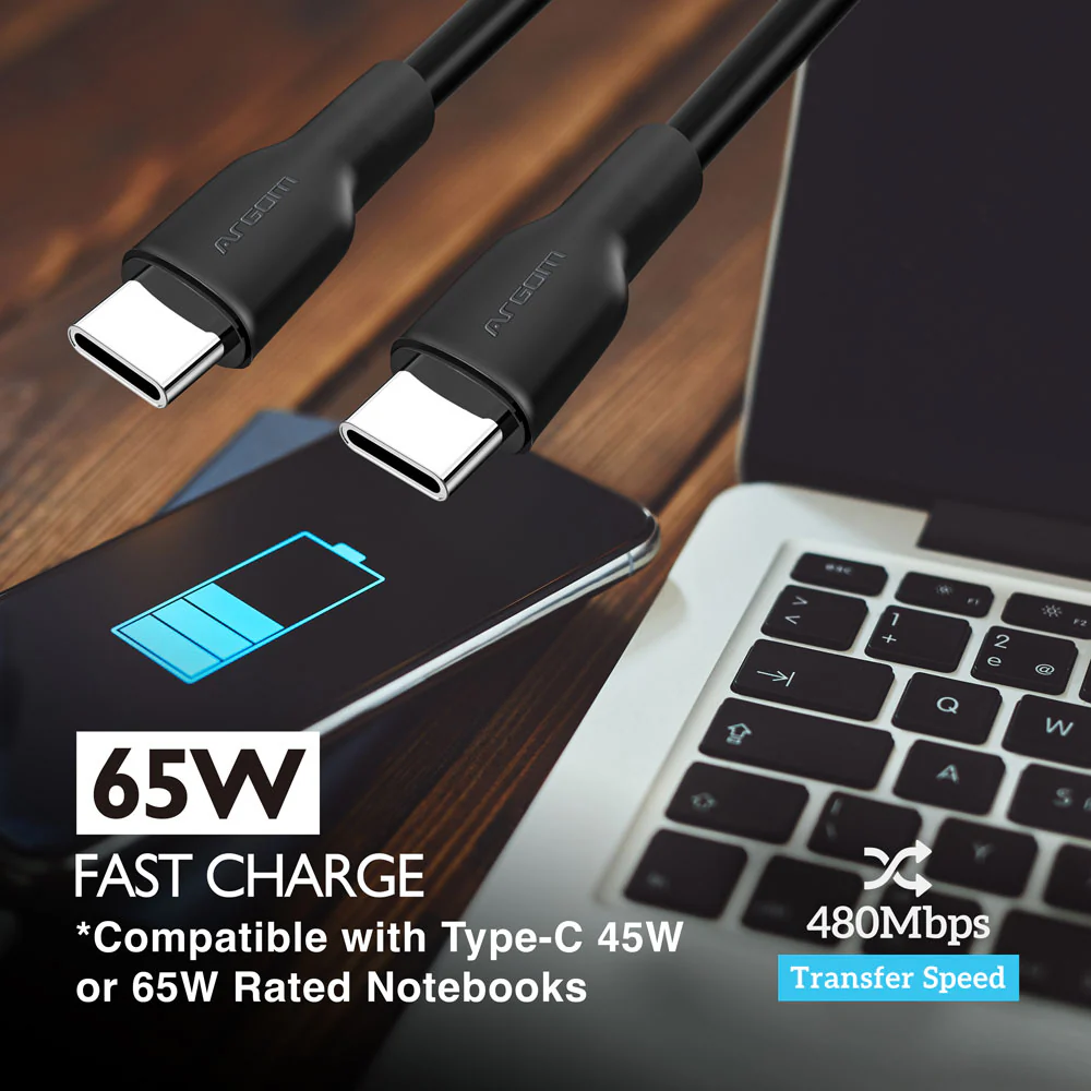 Cable de silicona Tipo C a Tipo C de 65W x 1,8 metros Argom A00633