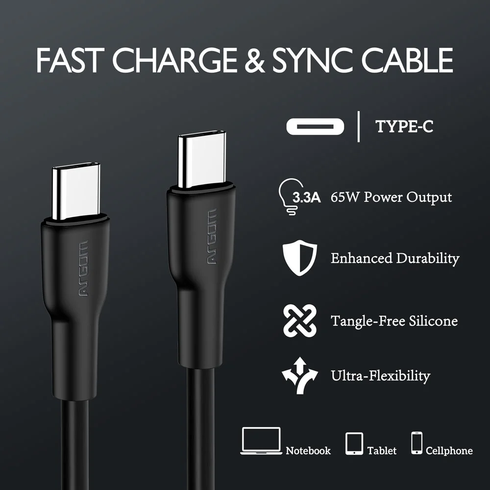 Cable de silicona Tipo C a Tipo C de 65W x 1,8 metros Argom A00633