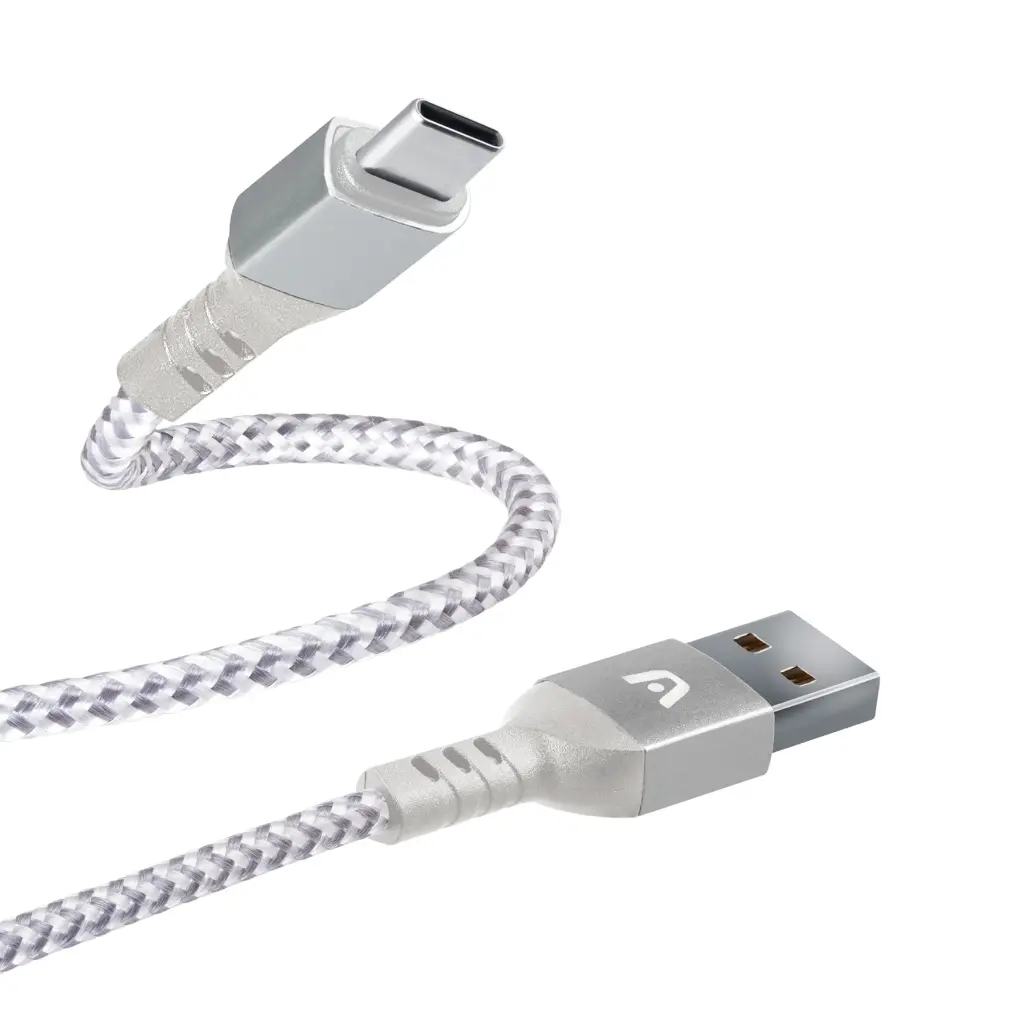 Cable trenzado de nylon blanco USB a USB tipo C x 1,8 metros Argom A00516