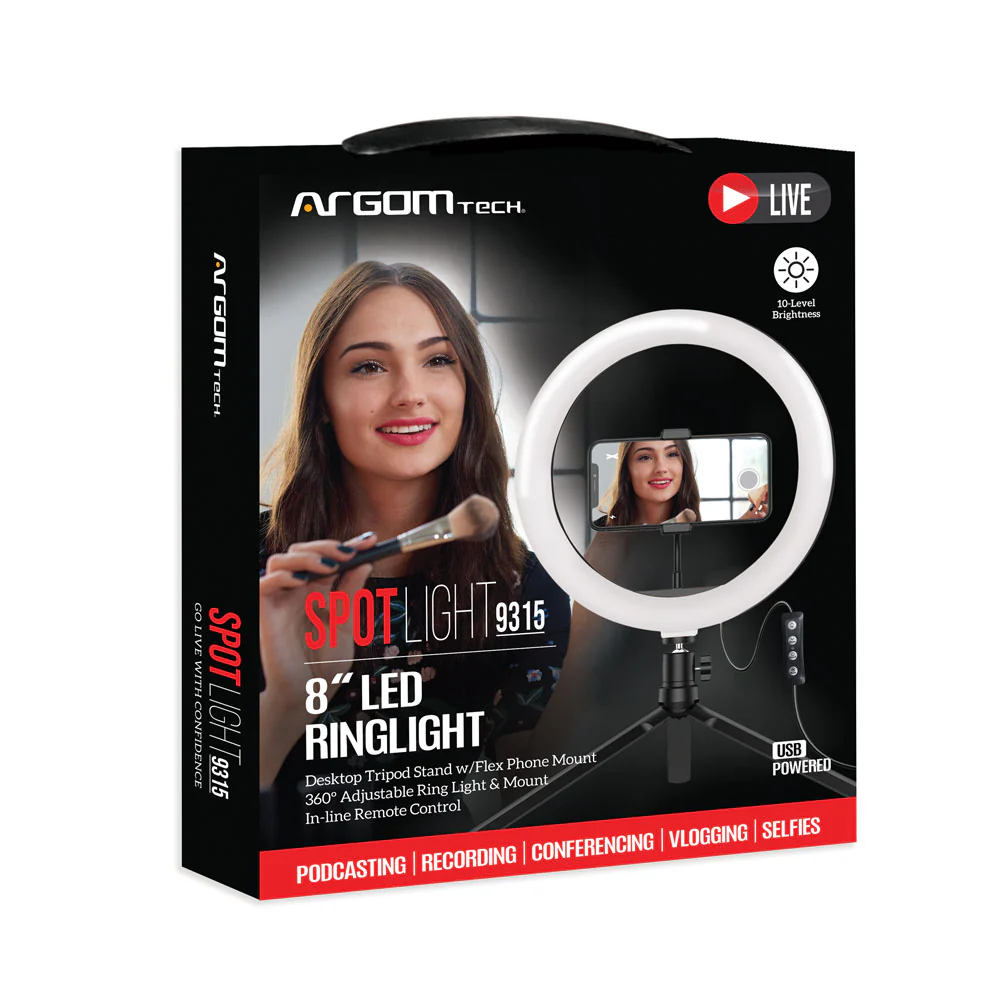 Aro de luz LED 8" con mini trípode Argom Spotlight 9315 A00555