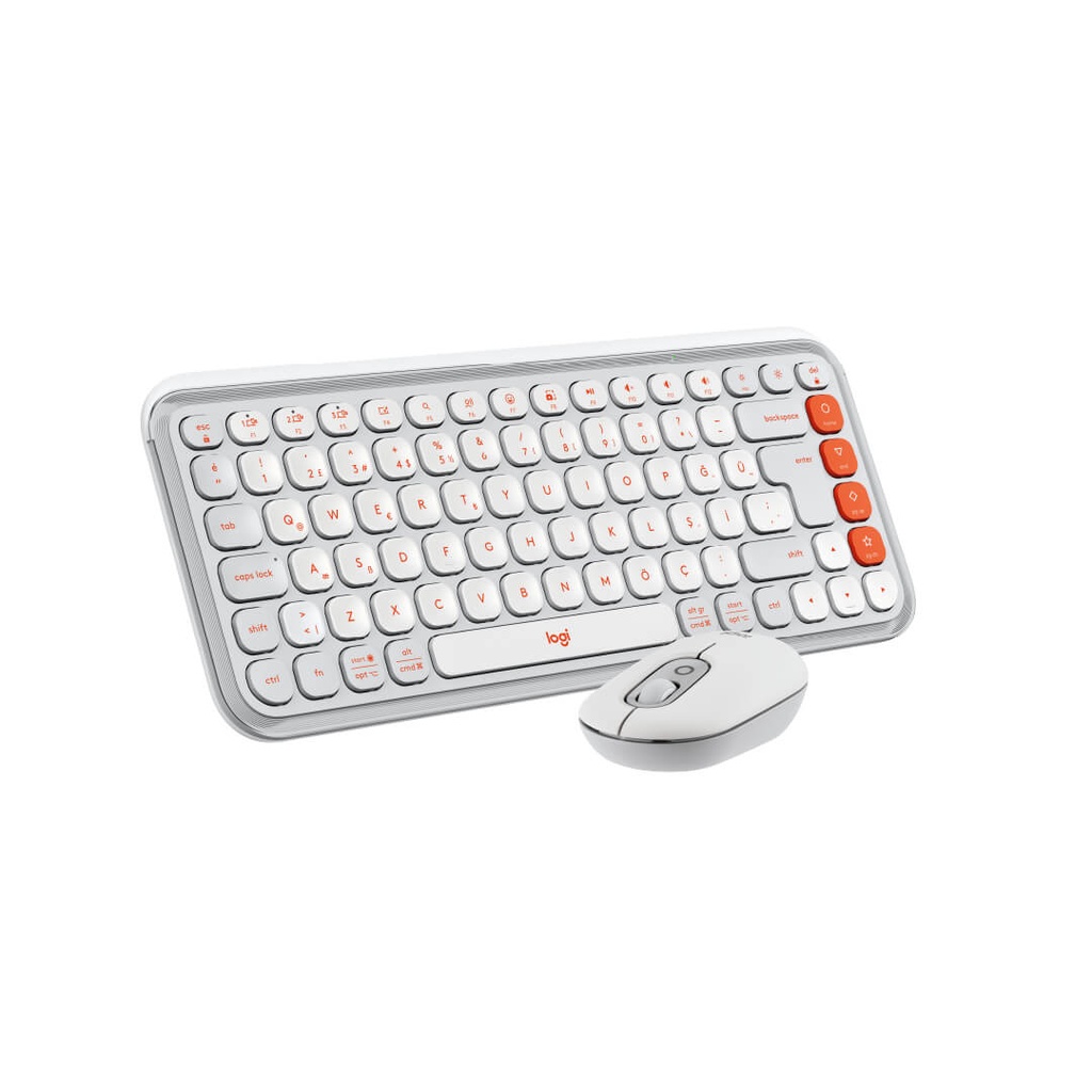 Combo Teclado y Mouse Logitech Pop Icon Bluetooth Blanco crudo y naranja