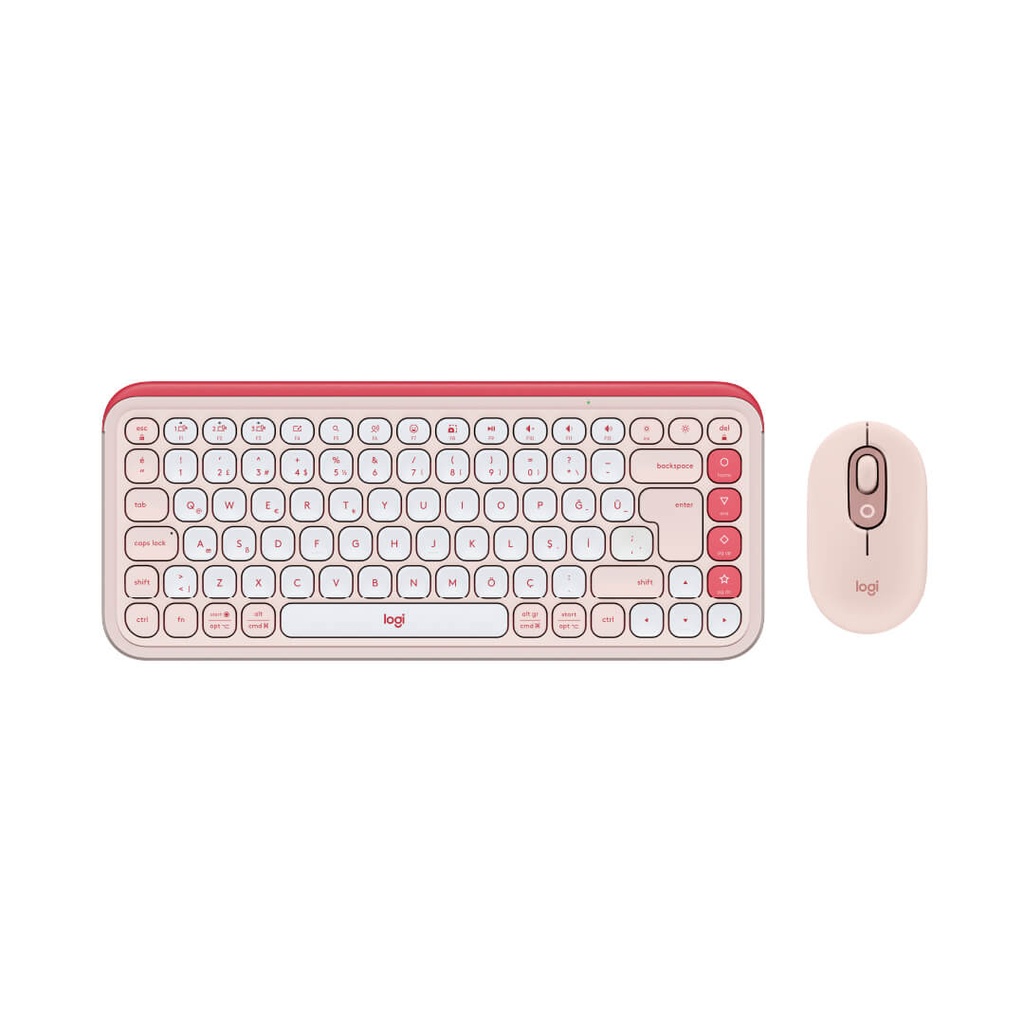 Combo Teclado y Mouse Logitech Pop Icon Bluetooth Rosado y blanco crudo