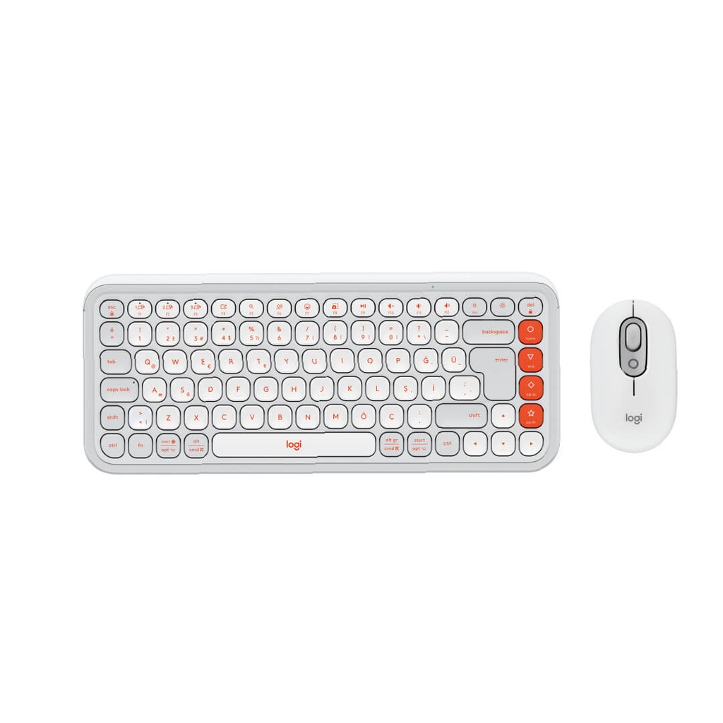 Combo Teclado y Mouse Logitech Pop Icon Bluetooth Blanco crudo y naranja