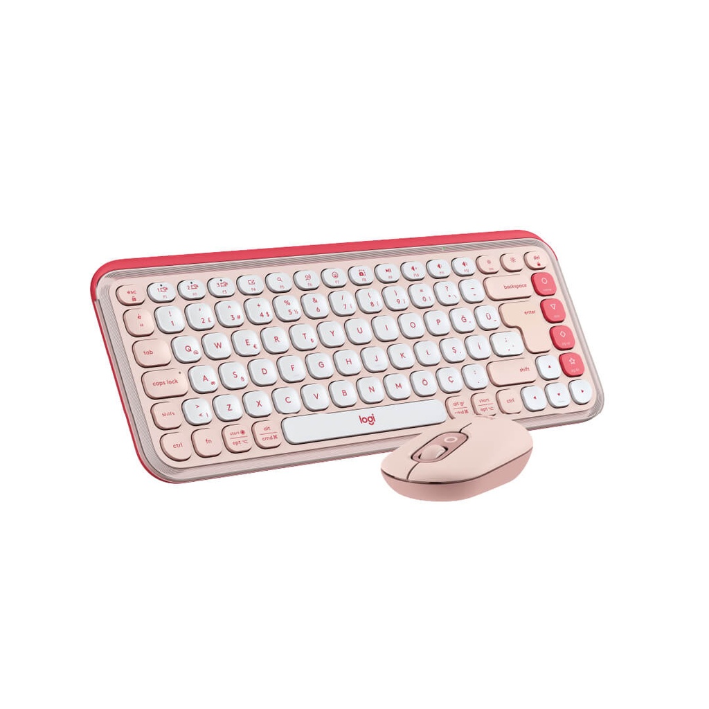 Combo Teclado y Mouse Logitech Pop Icon Bluetooth Rosado y blanco crudo