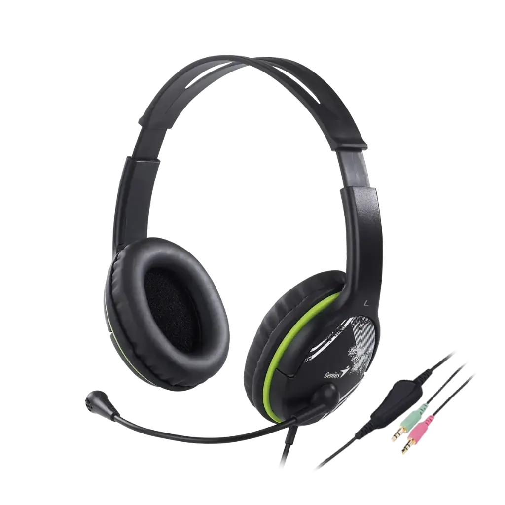 Audifonos Diadema Genius HS-400A Negro con Verde 2 Plugs 3.5mm 