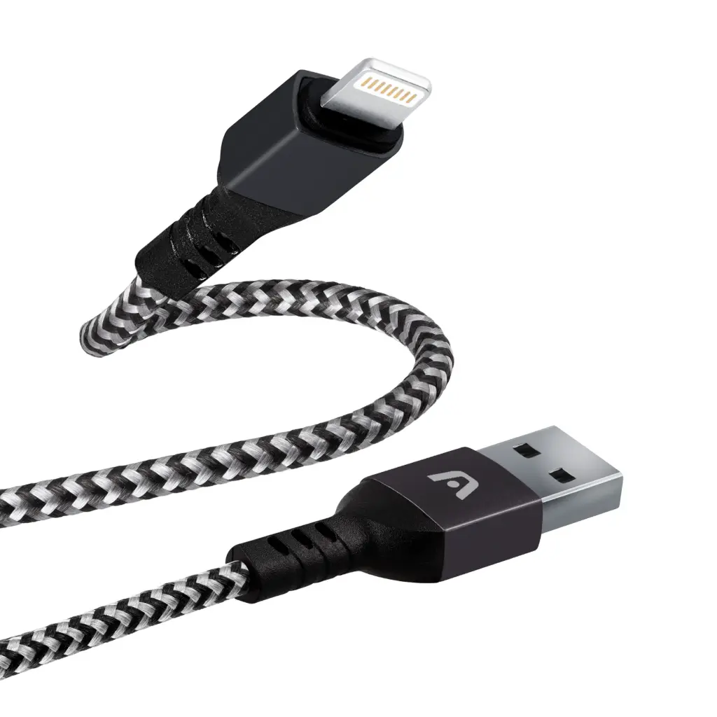 Cable trenzado de nylon negro USB a Lightning x 1,8 metros Argom A00511