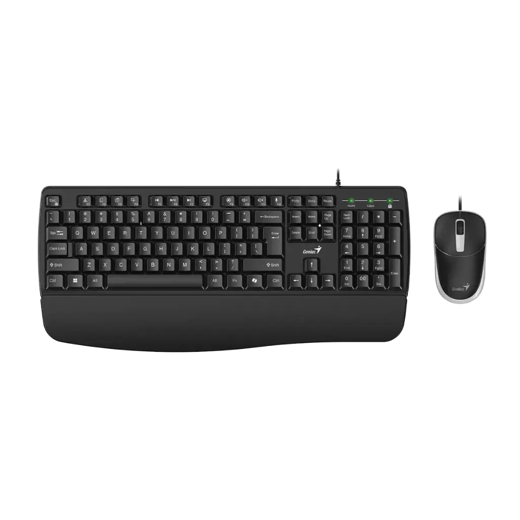 Combo Genius Teclado con Reposamanos+ Mouse Ergonomico KM-123 Negro Alambrico